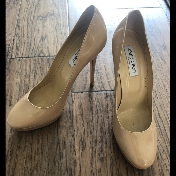 Jimmy Choo Patent Leather Nude Heels - Picture 1 of 2